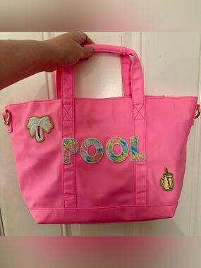 NWT STONEY CLOVER LANE Pink 'POOL' Patch Tote Mini Tote in Bubble Gum